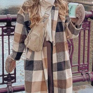 Princess Polly Penelope Coat in Beige Plaid